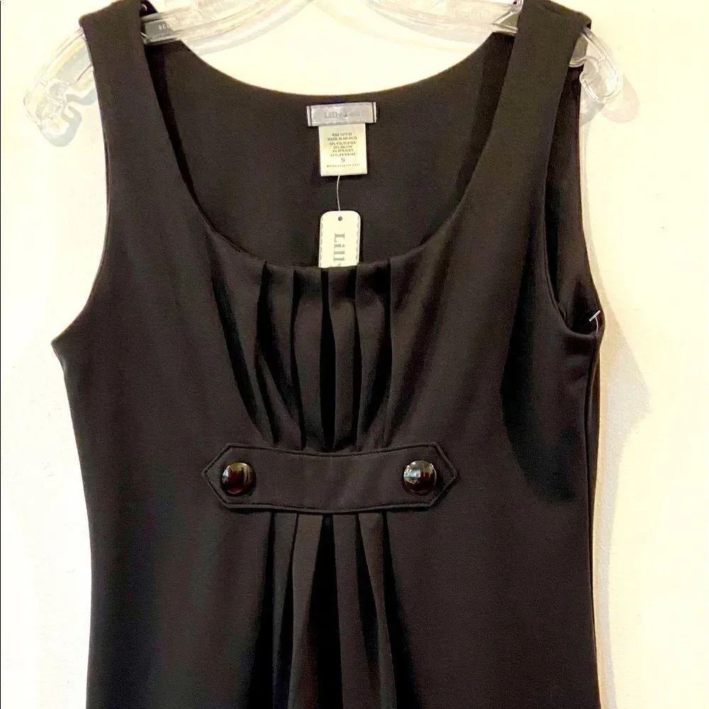 LILLY LOU NWT Women's Black Dress With Button Detail At High Waist Size Small